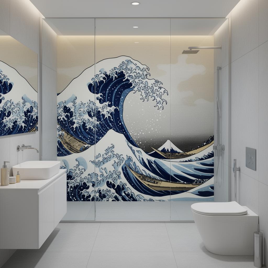 Douche wandpaneel met Hokusai De Grote Golf