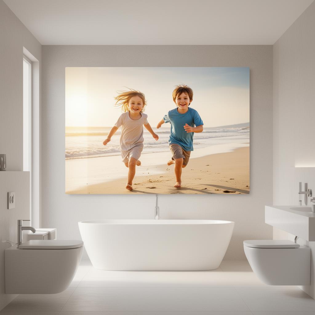 Badkamer wandpaneel met foto van kinderen