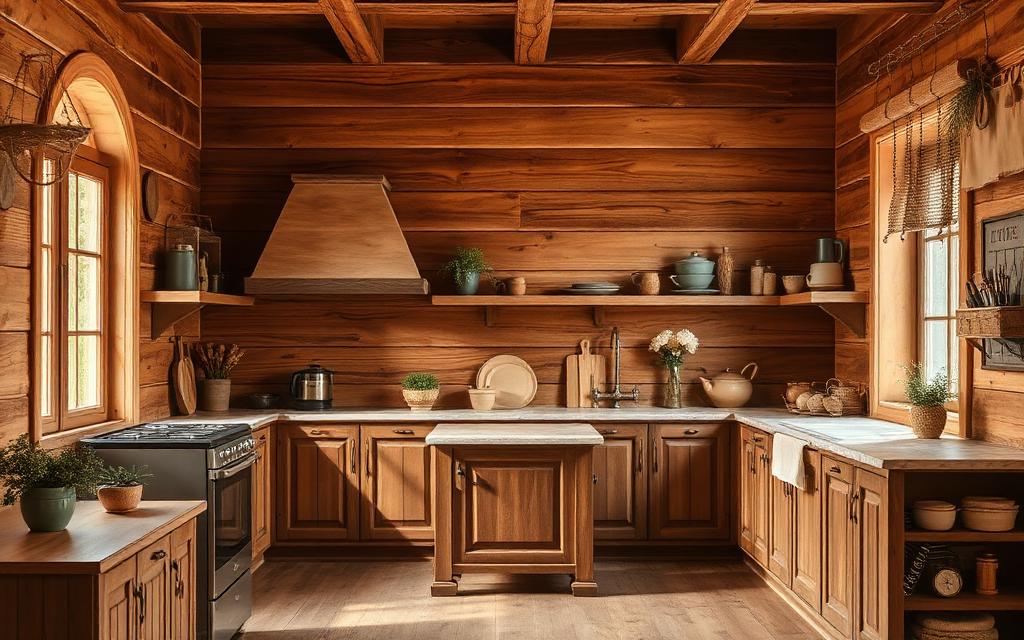 Landelijke keuken met warme houtlook panelen
